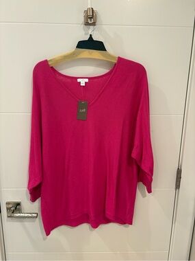 J. Jill Relaxed V-Neck Sweater in Hot Pink